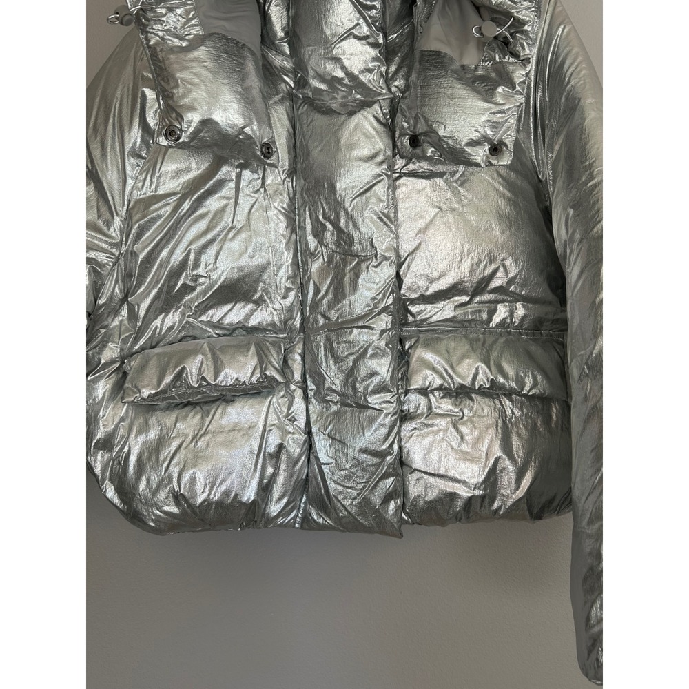 KHY Kylie Jenner Standard Puffer Jacket XXS Silver Metallic Oversized Hooded - Picture 5 of 14